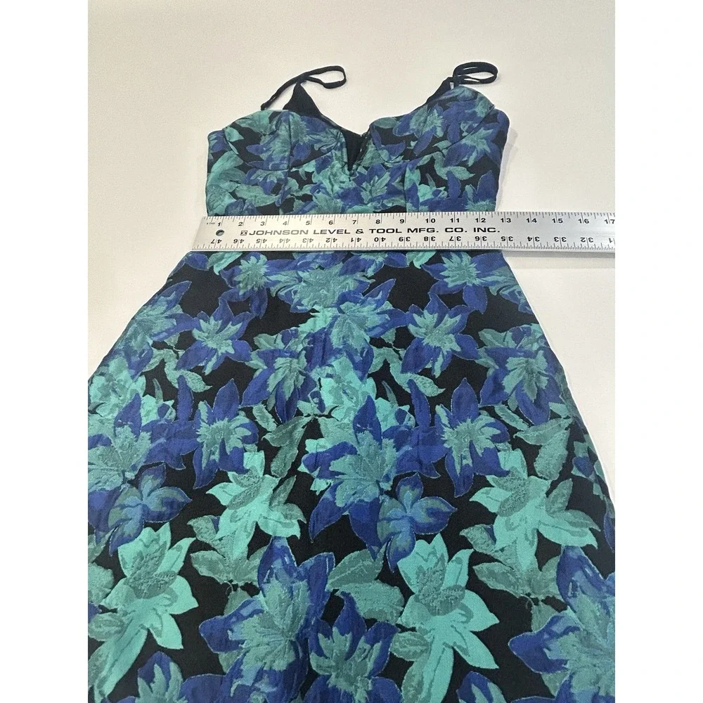 Lulus Ready For Festivities Blue Multi Floral Jaquard Mini Dress Size XS
